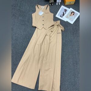 Miu Miu Beige Vest & Wide Leg Pants Two Piece Set